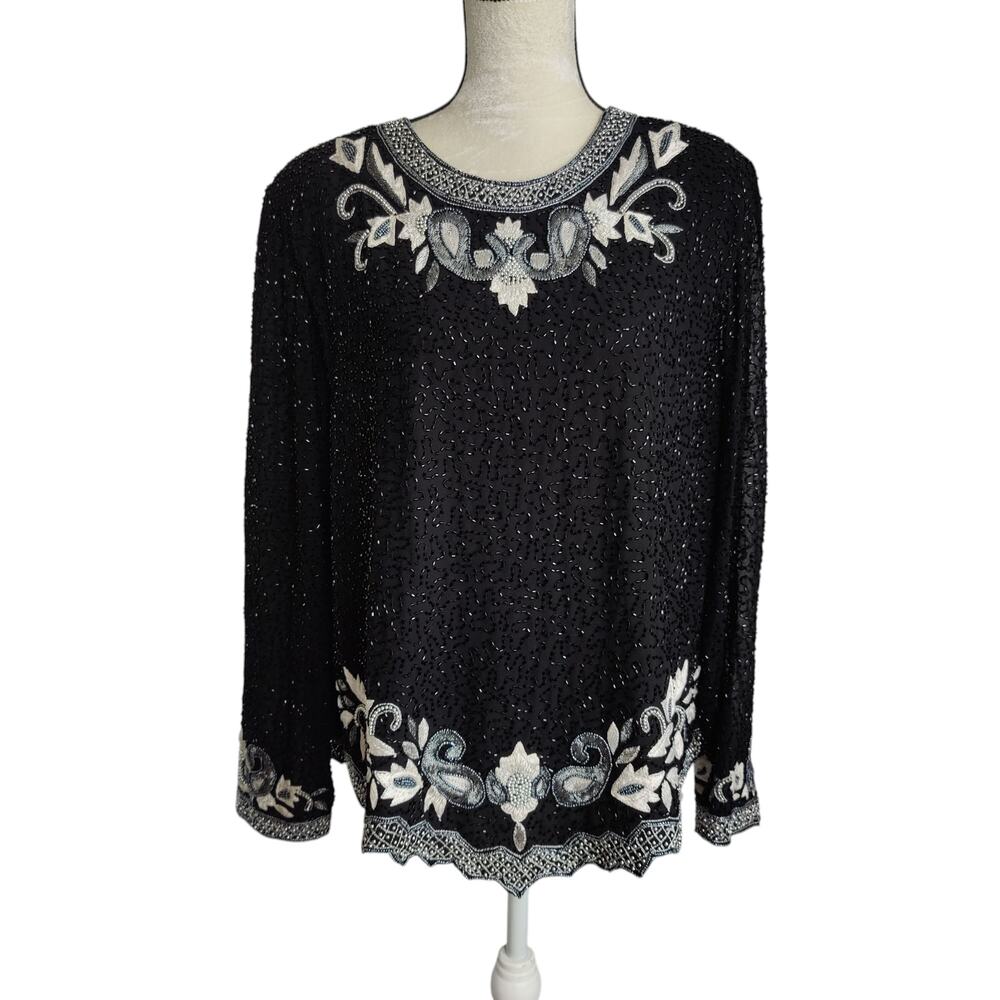 NWOT Vintage 80s 90s Draper's Damon's Plus Sz 1X All Over Beaded Paisely Top